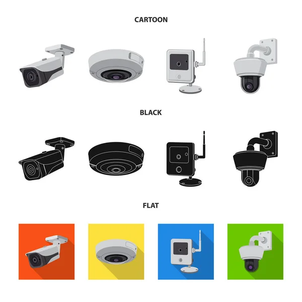 Vector ontwerp van cctv en camera icoon. Collectie van cctv en systeem aandelensymbool voor web. — Stockvector