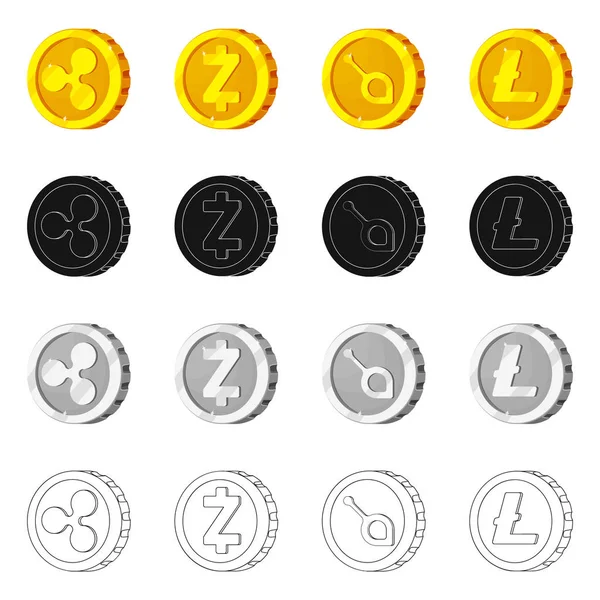 Objeto aislado de criptomoneda y logotipo de moneda. Colección de criptomoneda y criptomoneda icono de vector para stock . — Vector de stock