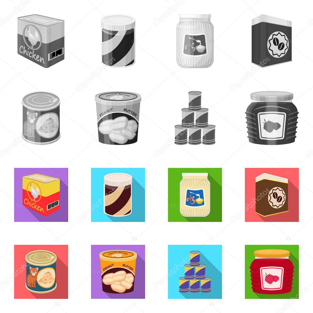 Vector design of can and food sign. Collection of can and package vector icon for stock.