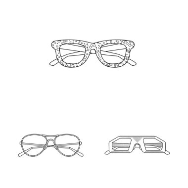 Gözlük ve güneş gözlüğü sembolü yalıtılmış nesne. Web için hisse senedi sembolü gözlük ve aksesuar koleksiyonu.