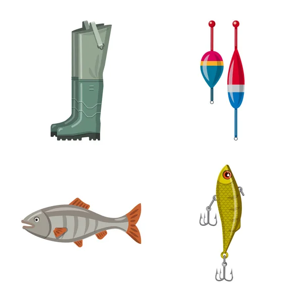Disegno vettoriale del pesce e segno di pesca. Raccolta di icone vettoriali di pesci e attrezzature per lo stock . — Vettoriale Stock