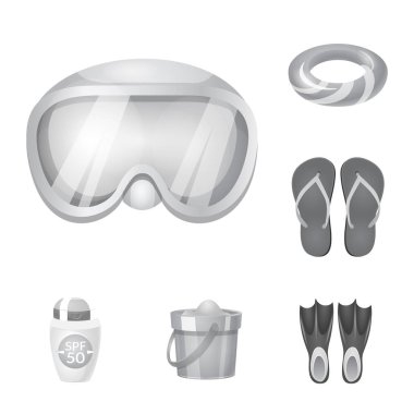 Ekipman ve yüzme simgesi yalıtılmış nesne. Ekipman ve hisse senedi için etkinlik vektör simge kümesi.