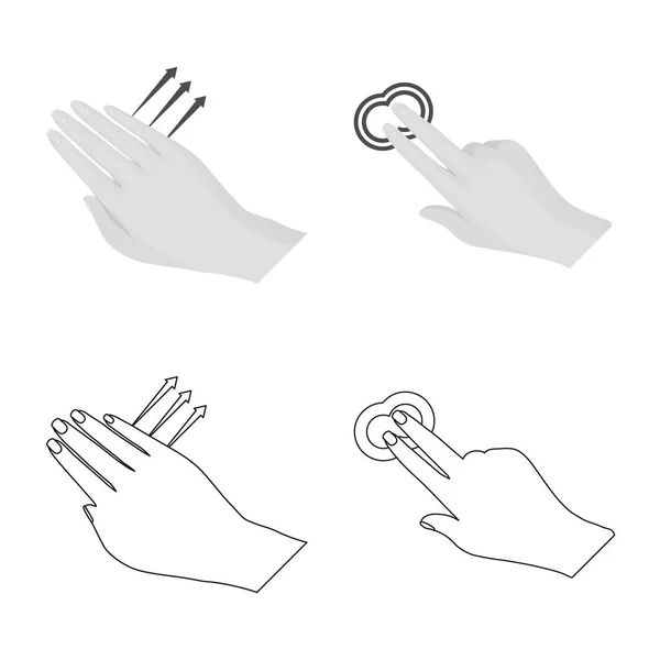 Objeto isolado de tela sensível ao toque e ícone de mão. Coleção de tela sensível ao toque e ilustração vetorial de estoque de toque . —  Vetores de Stock