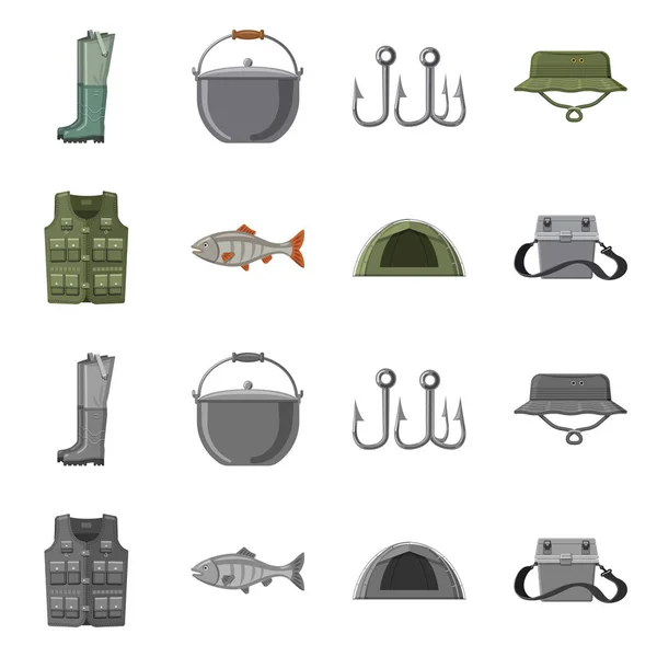 Objeto aislado de pescado y el icono de la pesca. Conjunto de peces y equipo icono vectorial para stock . — Vector de stock