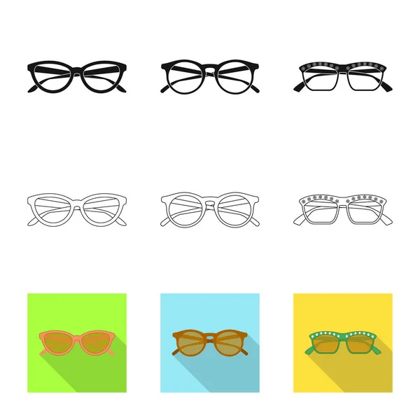 안경 및 선글라스 로그인의 고립 된 개체입니다. 안경 및 재고에 대 한 액세서리 벡터 아이콘의 컬렉션. — 스톡 벡터