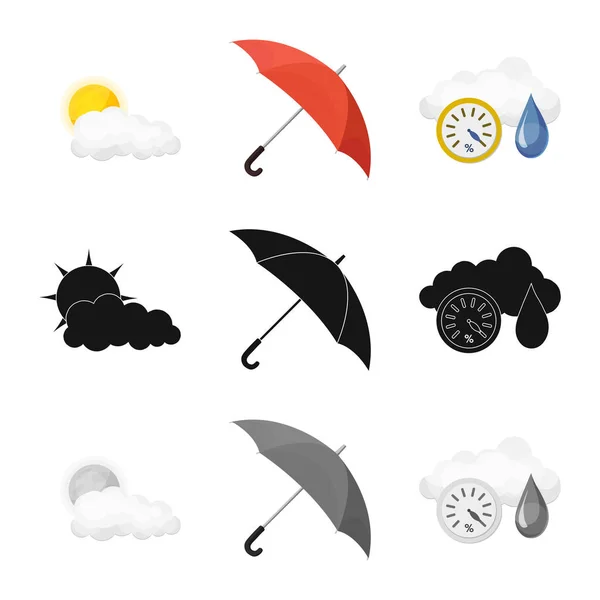 Ilustração vetorial do logotipo meteorológico e climático. Coleção de ícone de vetor de tempo e nuvem para estoque . — Vetor de Stock