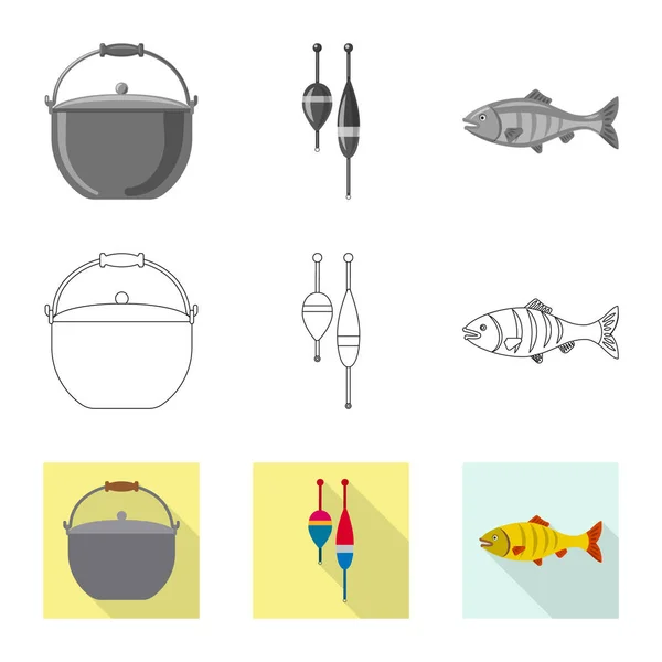 Oggetto isolato di pesce e logo di pesca. Raccolta di pesci e attrezzature stock symbol per il web . — Vettoriale Stock