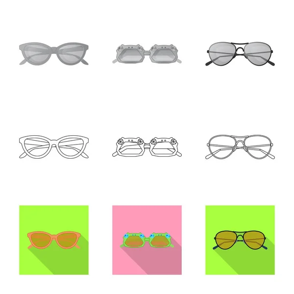 Vector illustration of glasses and sunglasses symbol. Set of glasses and accessory stock symbol for web. — Stock Vector