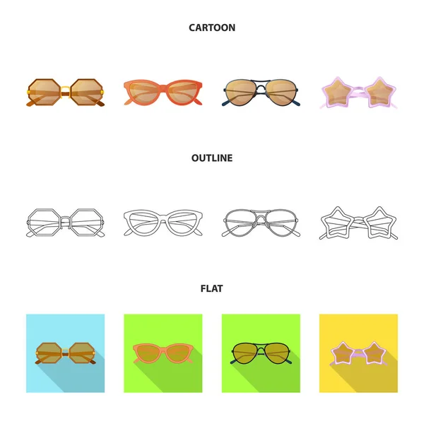 Design vettoriale di occhiali e occhiali da sole simbolo. Set di bicchieri e accessori stock symbol per web . — Vettoriale Stock