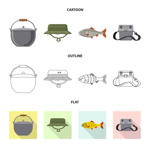 Objet isolé de poisson et logo de pêche. Collecte de poissons et d'équipements icône vectorielle pour le stock . — Image vectorielle