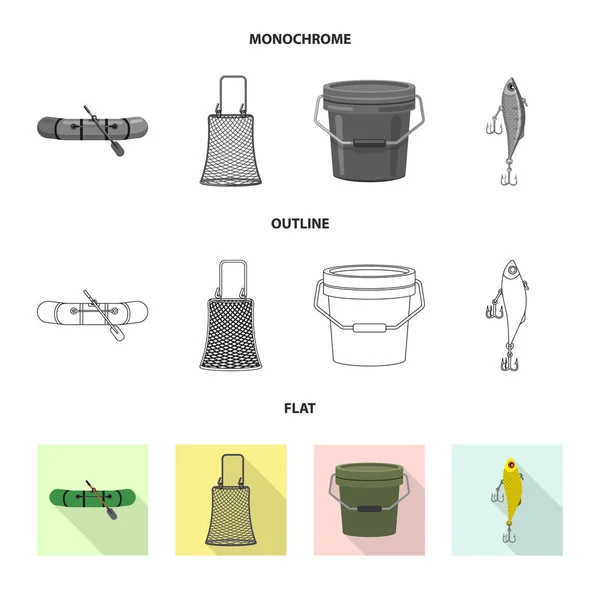 Illustration vectorielle du poisson et icône de la pêche. Ensemble de poissons et d'équipement icône vectorielle pour le stock . — Image vectorielle