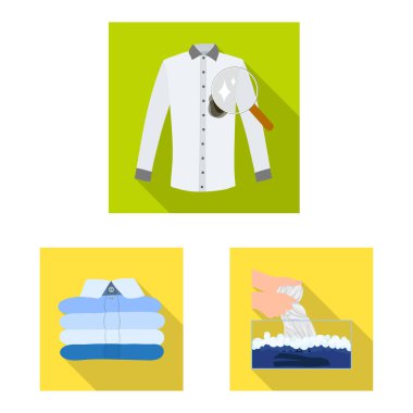 Çamaşırhane ve temiz işareti vektör tasarımı. Web için çamaşır ve giysi hisse senedi simgesi kümesi.
