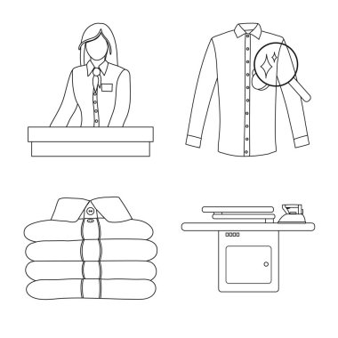 Çamaşırhane ve temiz simge vektör tasarımı. Web için çamaşır ve giysi hisse senedi simgesi kümesi.