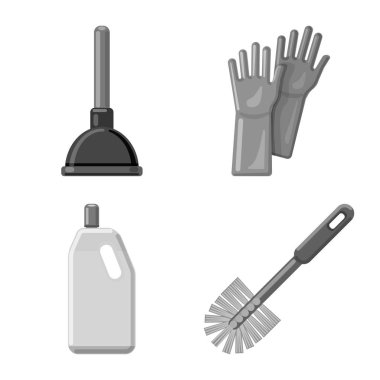 Temizlik ve servis sembolü yalıtılmış nesne. Temizlik ve ev hisse senedi vektör çizim topluluğu.