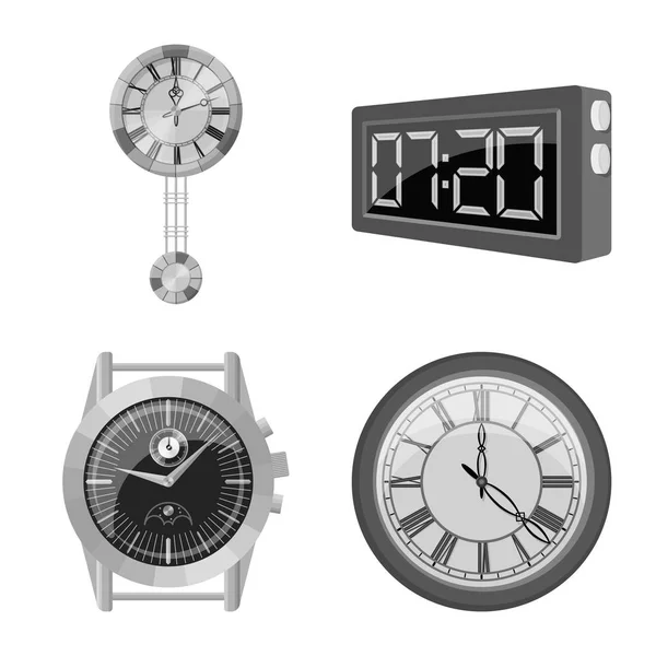 Vektorillustration av klocka och tid symbol. Uppsättning av klocka och cirkel vektor ikonen för lager. — Stock vektor