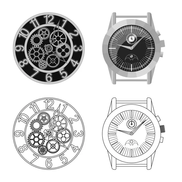 時計と時間のシンボルのベクター デザイン。Web の時計と円の銘柄のセット. — ストックベクタ