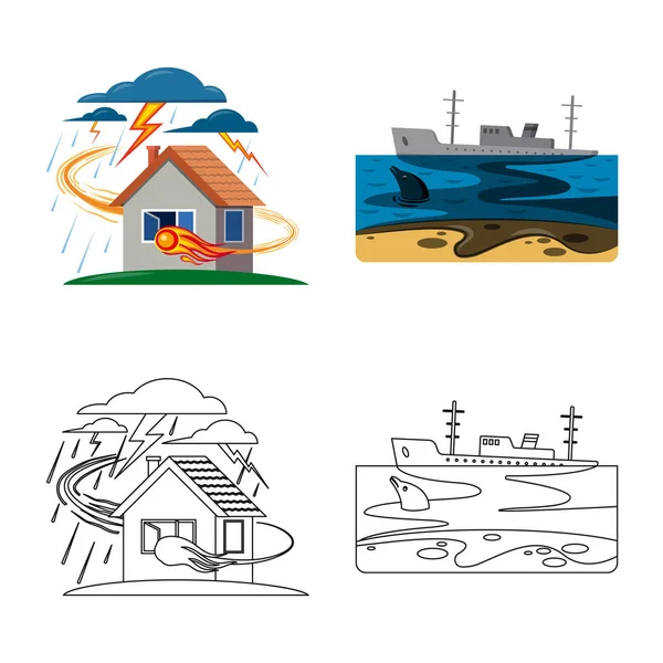 Ontwerp van de vector van natuurlijke en ramp pictogram. Verzameling van natuurlijke en risico voorraad vectorillustratie. — Stockvector