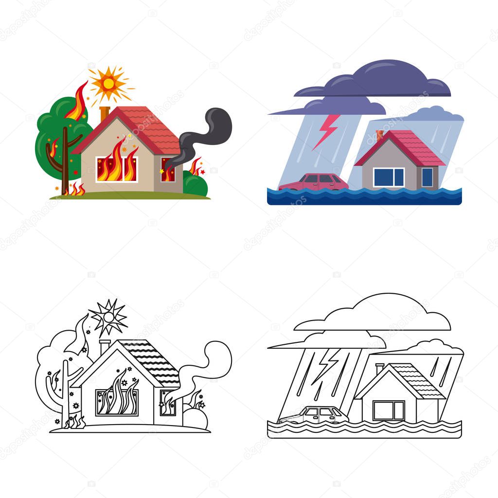 Vector illustration of natural and disaster icon. Set of natural and risk stock vector illustration.