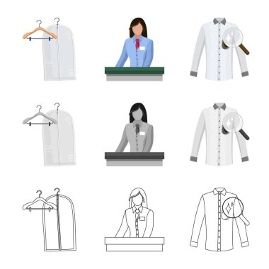 Çamaşırhane ve temiz işareti vektör tasarımı. Çamaşır ve giysi hisse senedi vektör çizim seti.