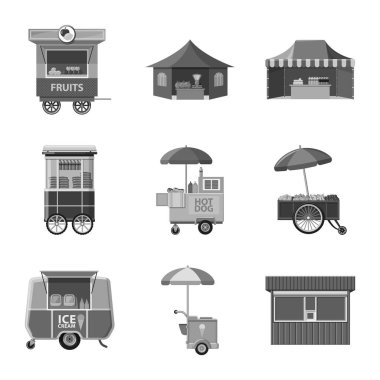 Piyasa ve dış işareti vektör tasarımı. Market ve gıda hisse senedi vektör çizim topluluğu.