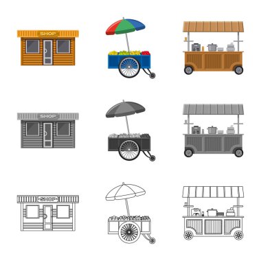 Piyasa ve dış simge vektör Illustration. Market ve gıda hisse senedi vektör çizim seti.