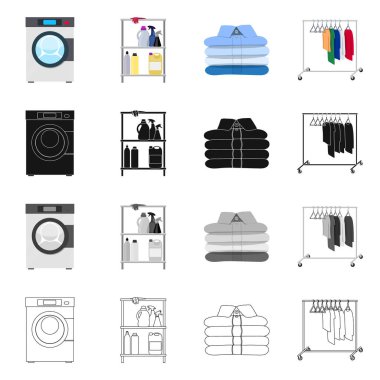 Çamaşırhane ve temiz işareti vektör çizimi. Çamaşırhane ve giyim koleksiyonu vektör hisse senedi simgesi.