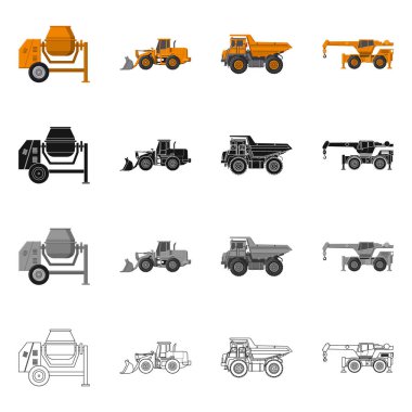 Yapı ve inşaat işareti vektör tasarımı. Yapı ve makine hisse senedi vektör çizim topluluğu.