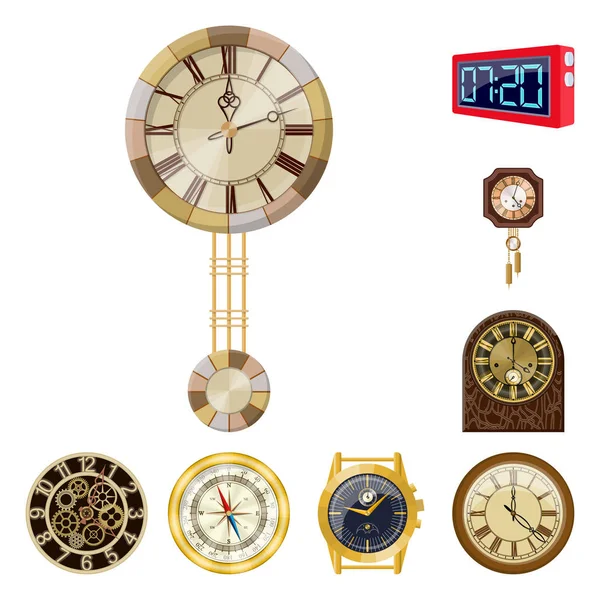 Objet isolé de l'horloge et icône du temps. Ensemble d'horloge et cercle stock symbole pour le web . — Image vectorielle