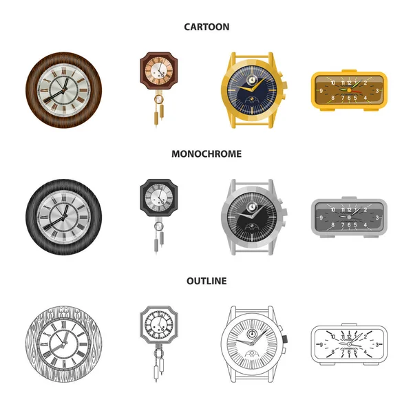 Diseño vectorial del reloj y el icono de la hora. Colección de reloj y círculo símbolo de stock para la web . — Archivo Imágenes Vectoriales