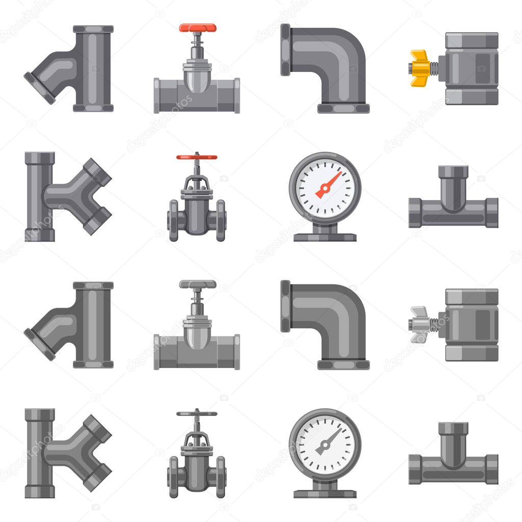Vector illustration of pipe and tube icon. Set of pipe and pipeline vector icon for stock.