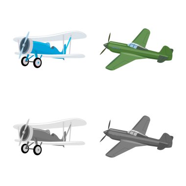 Uçak ve taşıma logo vektör Illustration. Uçak ve gökyüzü hisse senedi vektör çizim seti.