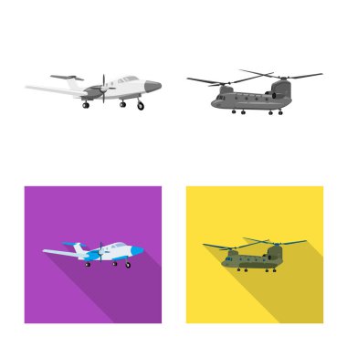 Uçak ve taşıma simge vektör tasarımı. Hisse senedi için uçak ve gökyüzü vektör simge kümesi.