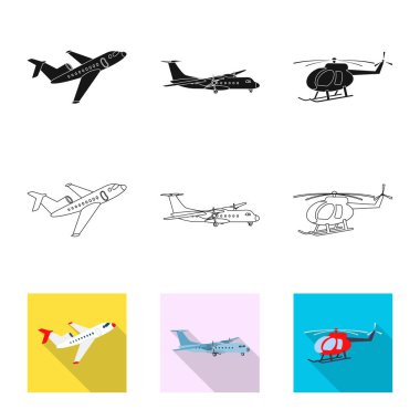 Uçak ve taşıma logosu yalıtılmış nesne. Web için uçak ve gökyüzü hisse senedi simgesi kümesi.