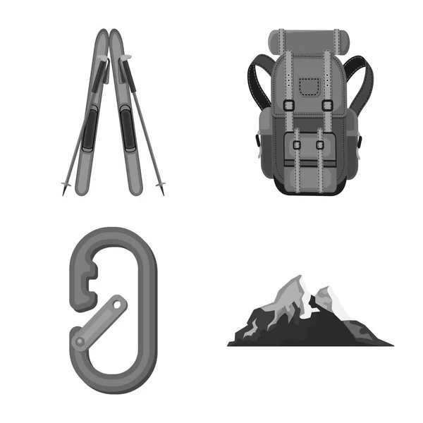 Vector design, a hegymászás és a csúcs-jel. Hegymászás és a tábor gyűjteménye tőzsdei szimbólum a web. — Stock Vector