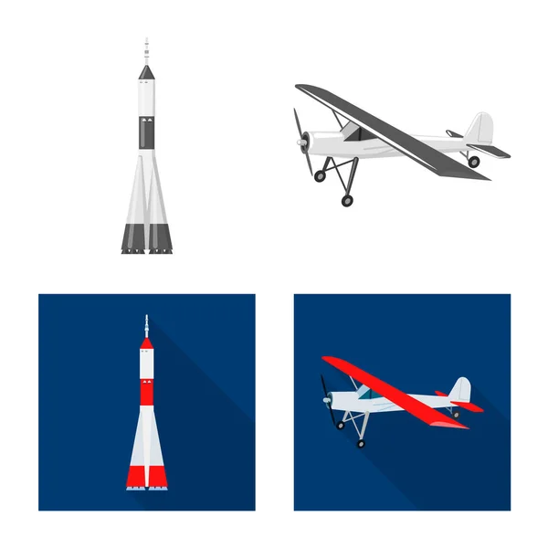 Vector ontwerp van vliegtuig en vervoer symbool. Set van vliegtuig en hemel vector pictogram voor voorraad. — Stockvector