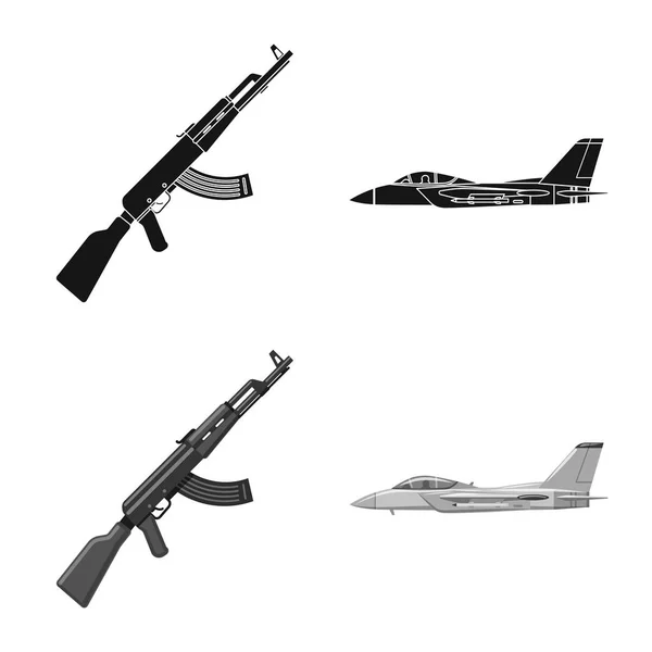 Isoliertes Objekt von Waffe und Waffensymbol. Set von Waffen und Armee Lager Vektor Illustration. — Stockvektor