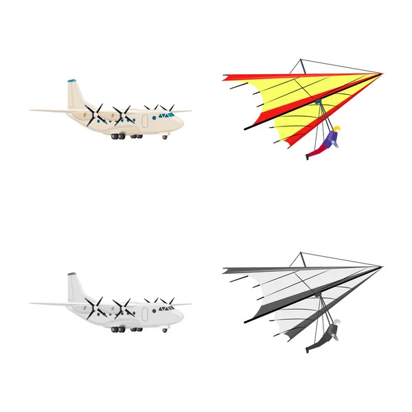 Vektorillustration von Flugzeug und Verkehrszeichen. Sammlung von Flugzeug- und Himmelssymbol für das Web. — Stockvektor