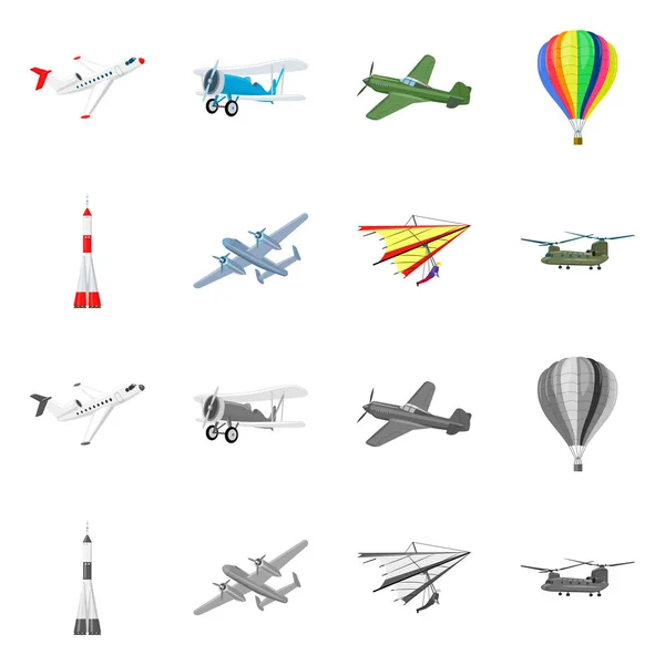 Vektorillustration des Flugzeugs und des Transportlogos. Set von Flugzeug und Himmelsvektorillustration. — Stockvektor