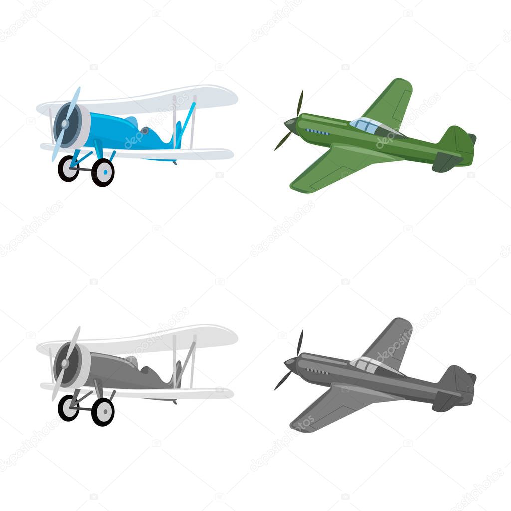 Vector illustration of plane and transport logo. Set of plane and sky stock vector illustration.