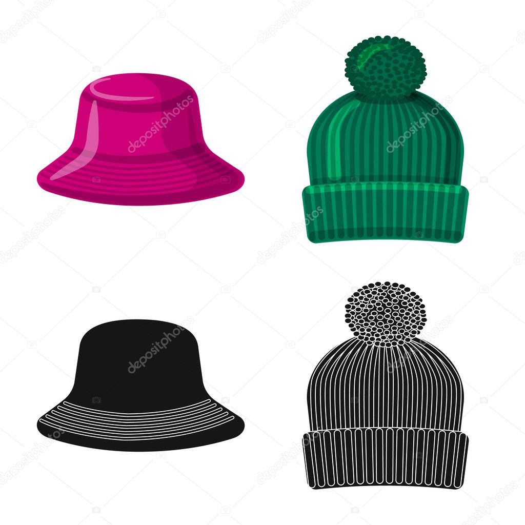 Isolated object of headgear and cap icon. Collection of headgear and accessory stock vector illustration.