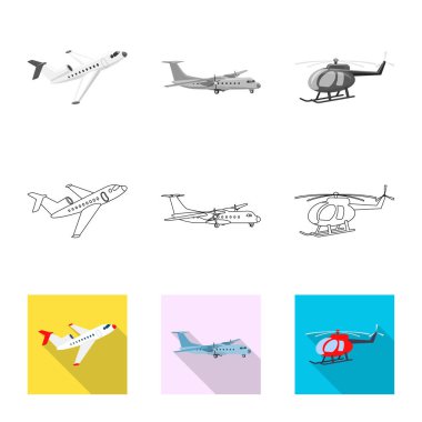 Uçak ve taşıma simge vektör Illustration. Hisse senedi için uçak ve gökyüzü vektör simge topluluğu.