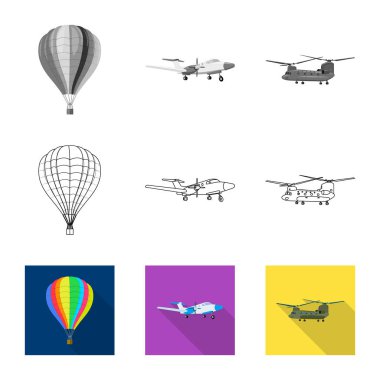 Uçak ve taşıma simgesi yalıtılmış nesne. Web için uçak ve gökyüzü hisse senedi simgesi kümesi.