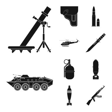 Silah ve silah logo yalıtılmış nesne. Hisse senedi için silah ve ordu vektör simge topluluğu.