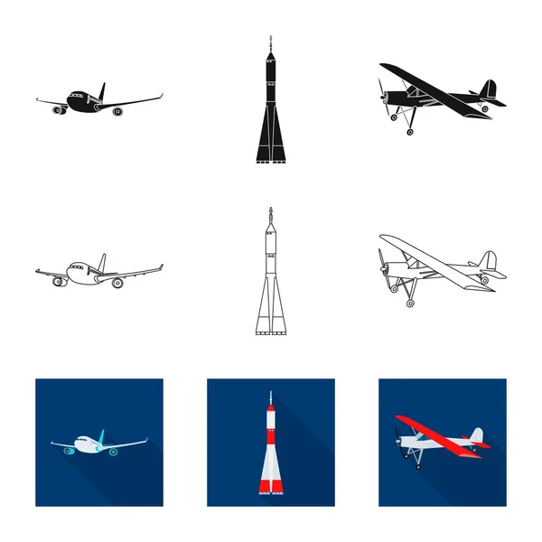 Vektor desain pesawat dan transportasi simbol. Set of plane and sky stock symbol for web . - Stok Vektor