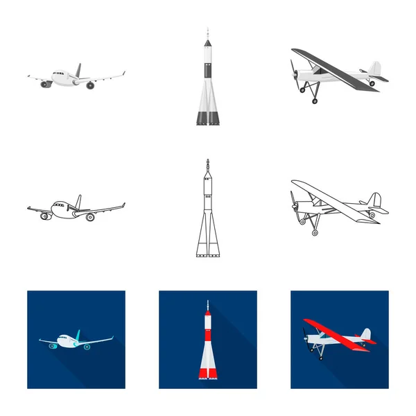 Изолированный объект самолета и транспортный логотип. Набор значков плоскости и вектора неба для склада . — стоковый вектор