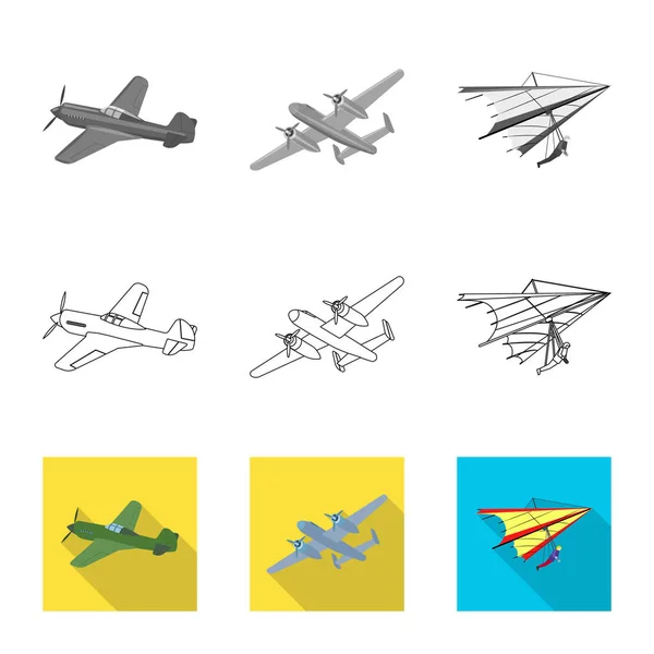 Vector design of plane and transport icon. Collection of plane and sky stock symbol for web. — Stock Vector