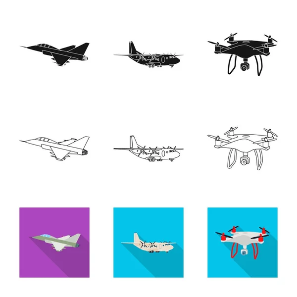 Izolovaný objekt ikony letadlo a dopravy. Kolekce letadla a obloha burzovní symbol pro web. — Stockový vektor