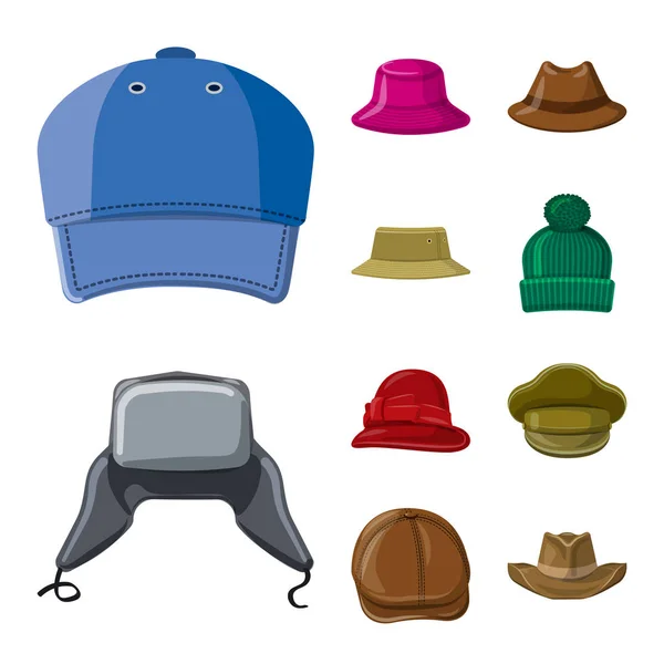Objeto aislado de la cabeza y el logotipo de la tapa. Conjunto de casco y accesorio icono de vector para stock . — Vector de stock