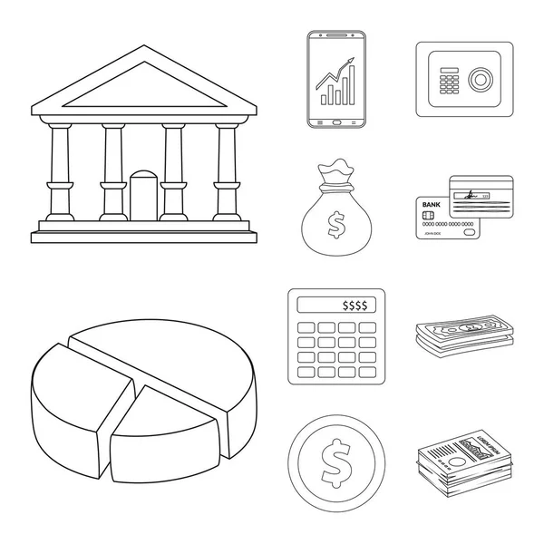 Ilustración vectorial del icono del banco y el dinero. Colección de banco y el símbolo de acciones de la factura para la web . — Vector de stock