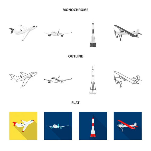 Vector ontwerp van pictogram vliegtuig en vervoer. Collectie van vliegtuig en hemel voorraad vectorillustratie. — Stockvector